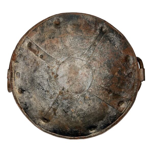 Antique Forged Iron Bowl with Ring Handles Primitive Rustic Decor - Picture 8 of 11